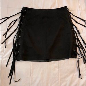 Velvet fringe black skirt